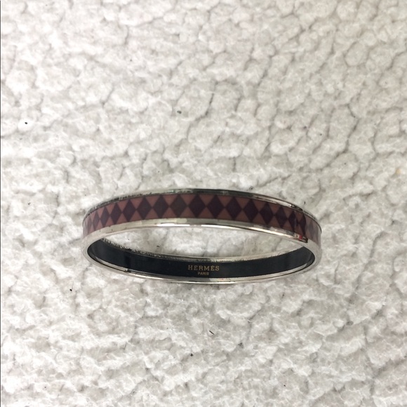 Hermès Maroon & Rose Narrow Enamel Bangle Bracelet - Picture 2 of 7